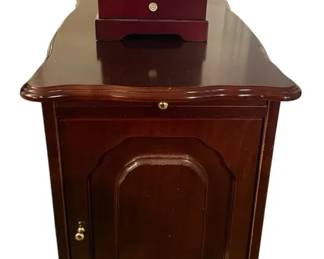 Cherry Wood Magazine Accent Cabinet  Mini Tabletop Jewelry Chest
