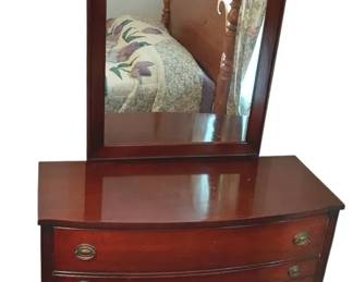 Vintage Dixie Furniture Company Bow Front Dresser With Mirror