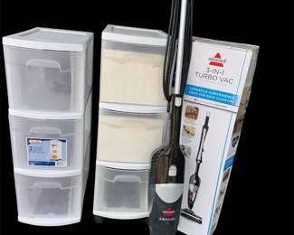 Bissell ThreeinOne Turbo Vac Tested And 2 3Drawer Plastic Storage Carts