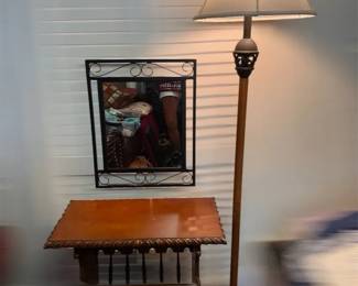 Living Room Trio  Magazine Rack, Floor Lamp And Wrought Iron Mirror