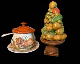 Vtg Fruit Topiary  Ceramic Mushroom Soup Tureen