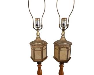 Vintage Brass And Wood Pair Of Lamps