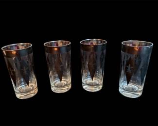 4 MCM Silver Fleur De Lis Highball Glasses