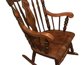 Vintage Solid Oak PressedBack Rocking Chair  Victorian Revival Style