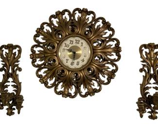 Vintage Gold Burwood Wall Clock  Homco Sconce