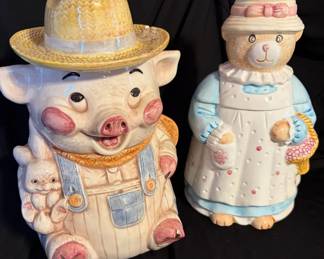 Vtg Farmer Pig  Mama Bear Cookie Jars