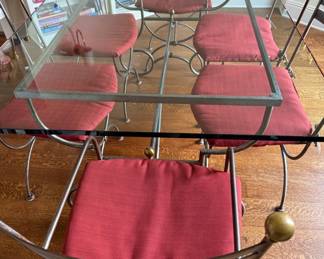 Pierre Deux wrought iron & brass table 43 X 626 Pierre Deux Campaign Chairs