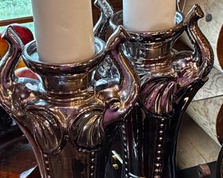interesting very large silver candle sticks
