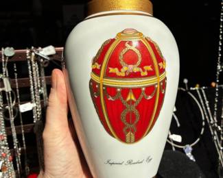 Stunning Faberge' Vase with matching China plates and cups.  Priced better than anywhere else.