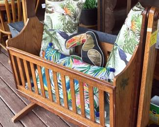 solid wood Oak Amish baby rocker. $75