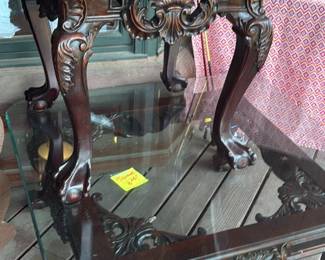 2 solid wood and thick glass coffee and side tables.  clearance prices