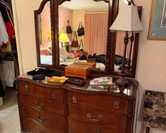 Antique dresser with tri fold mirror