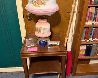 Hurricane lamp and lamp table