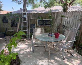 Yard art, ladders, patio furniture