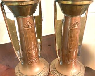 Art Nouveau copper/brass vases attributed to Gebruder Bing, 1900-1930