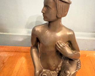 1930s/1940s Just Andersen.(Denmark) bronze figure of a young man with fish