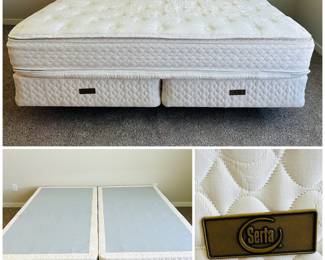 AVAILABLE FOR EARLY PURCHASE - King Bed with Serta mattress and split boxspring with metal frame. Less than a year old. Smoke free/pet free home. Delivery available. $495