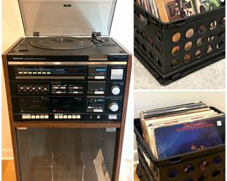 a vintage Sanyo GXT-212 stereo music system and collection of vintage vinyls.