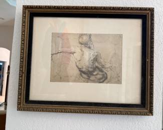 reproduction of "Study of a River God," a chalk drawing by B Sir Peter Paul Rubens