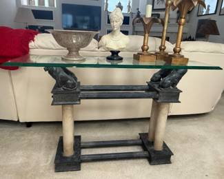 Glass Top Lion Head Sofa table 