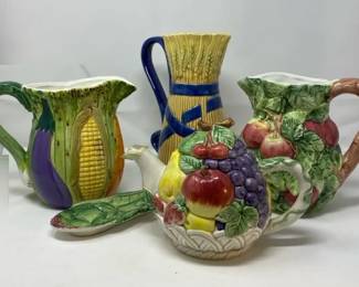 Vintage Reading China Wheat w Blue Bow Pitcher Otagiri Fruit Teapot Italian 6273 Artichoke Rest