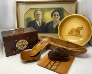 Wooden Nostalgia Vintage Radio, Monkey Pod, Acacia Bowl, Alaskan Birch Bowl, Ironwood Handmade Box