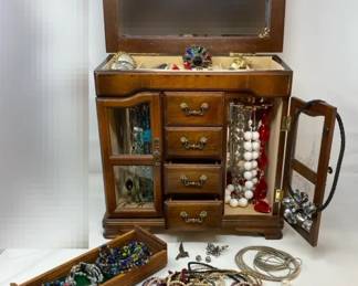 Jewelry Box Mystery Lot Filled With Costume Necklaces, Bracelets , Pins And More