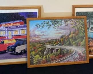 Assembled Puzzles In Wooden Frames  Americana  Hot Rods  Old Trucks  Highway Drive  Parkway