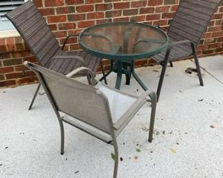 Green Metal Glasstop Outdoor Patio Table And Chairs