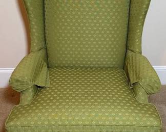 Vintage Upholstered Green W Pink Wingback Chair Unknown Maker