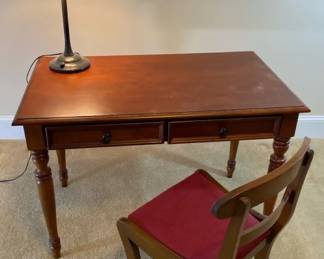 Wood Desk With Dimmable Lamp And Vintage Chair