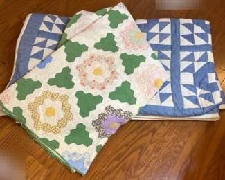 Two Handmade Vintage Quilts Blue  White And Colorful Floral