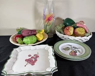 Glassware, Plates, Made In Italy Grape Plates, Glass Claire Burke With Miscellaneous Fruit.