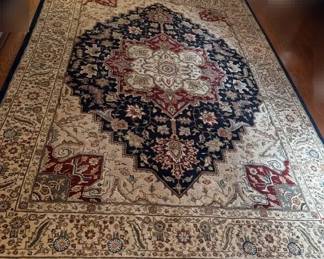 Oriental Style Rug In Navy, Cream, And Burgundy