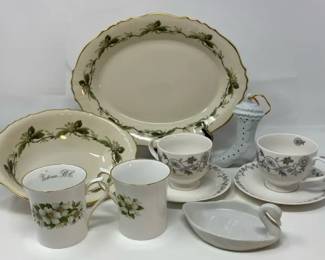 Queens Fine Bone Risina China Co, Westvale Syracuse China Platter, Golden Bell Tea Cups