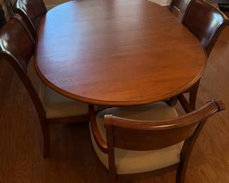 Solid Wood Dining Table Made In Canada With 6 Wood And Upholstered Chairs Made In Vietnam