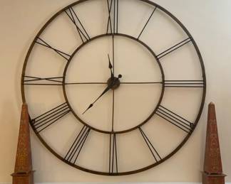Mantle Decor  Tin Obelisks And Large Metal Clock