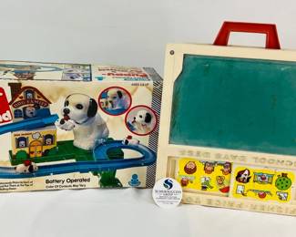 Fisher-Price Toys: School Days Desk and B;ue-Box Puppy-Go-Around