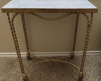 Vintage Italian Hollywood Regency Gilt Rope and Tassel Iron Side Table