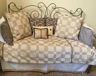 Ornate Metal Scrollwork Daybed with Checkered Bedding Set