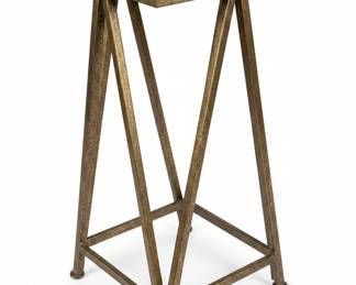 Geometric Metal and Glass Pedestal Table