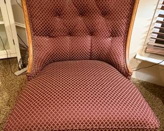 Vintage Burgundy Diamond Pattern Tufted Wingback Chair