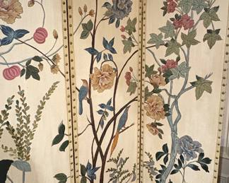 Vintage Chinoiserie FourPanel Folding Screen with Birds and Botanicals fourth image