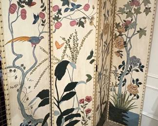 Vintage Chinoiserie FourPanel Folding Screen with Birds and Botanicals third image