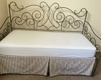 Ornate Metal Scrollwork Daybed with Checkered Bedding Set