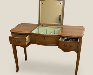 Vintage French Provincial Vanity Table with Mirror and Compartments