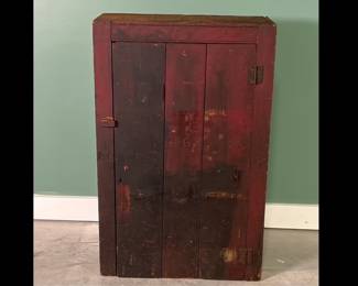 Primitive Hanging Cabinet with Red Paint