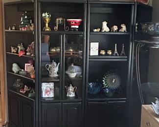 Black Modular Curio Cabinet with Displayed Collectibles