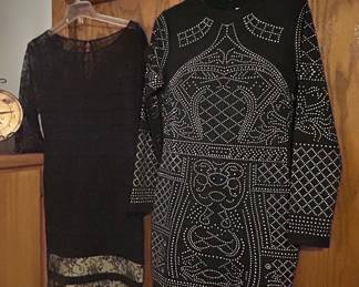 Black Embellished Mini Dress and Black Lace Trimmed Dress