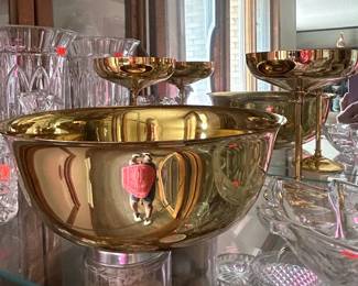 Brass Punch Bowl with 12 Cups and Ladle